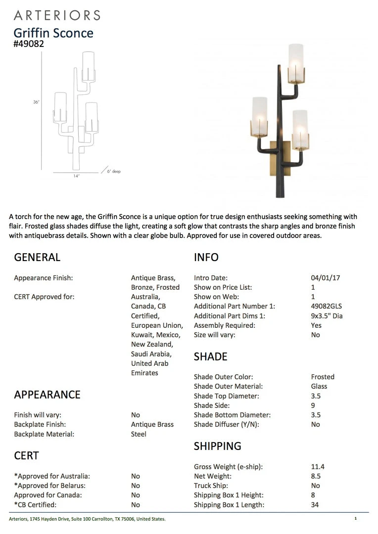 Arteriors Home Griffin Sconce 8 Arteriors Home Griffin Sconce