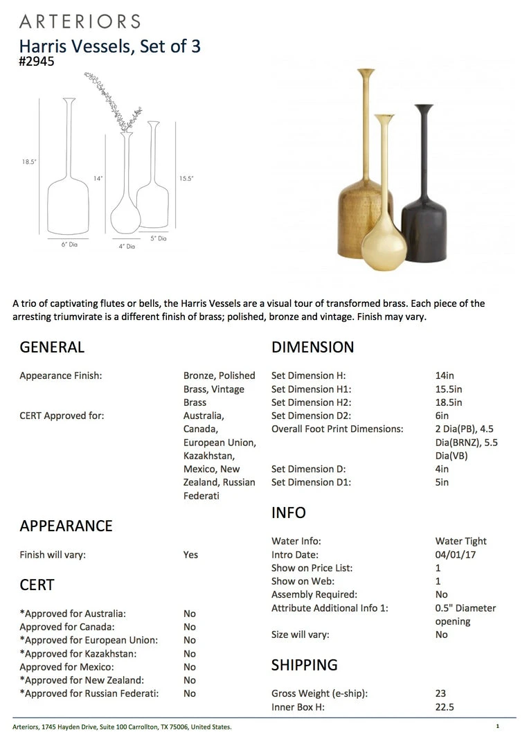 Arteriors Home Harris Vessels Set Of 3 8 Arteriors Home Harris Vessels Set Of 3