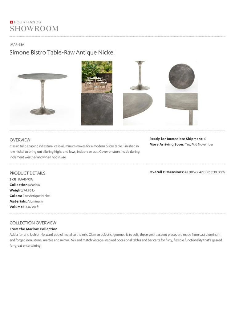 Four Hands Simone Bistro Table Raw Antique Nickel New Arrivals 7 Four Hands Simone Bistro Table Raw Antique Nickel New Arrivals