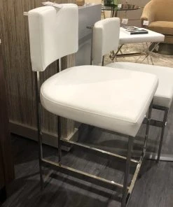 Worlds Away Baylor Counter Stool Nickel And White Vinyl New Arrivals