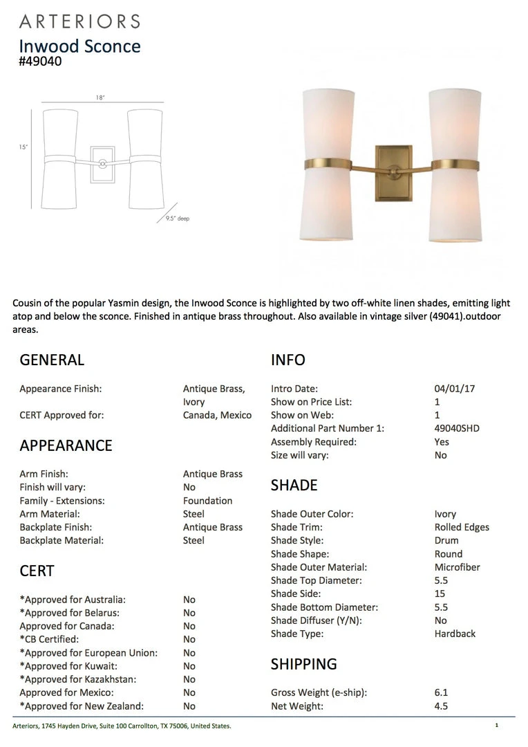 Arteriors Home New Arrivals Inwood Sconce Brass 7 Arteriors Home New Arrivals Inwood Sconce Brass