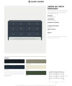 Made Goods New Arrivals Jarin 60" Dresser Dark Navy Faux Belgian Linen