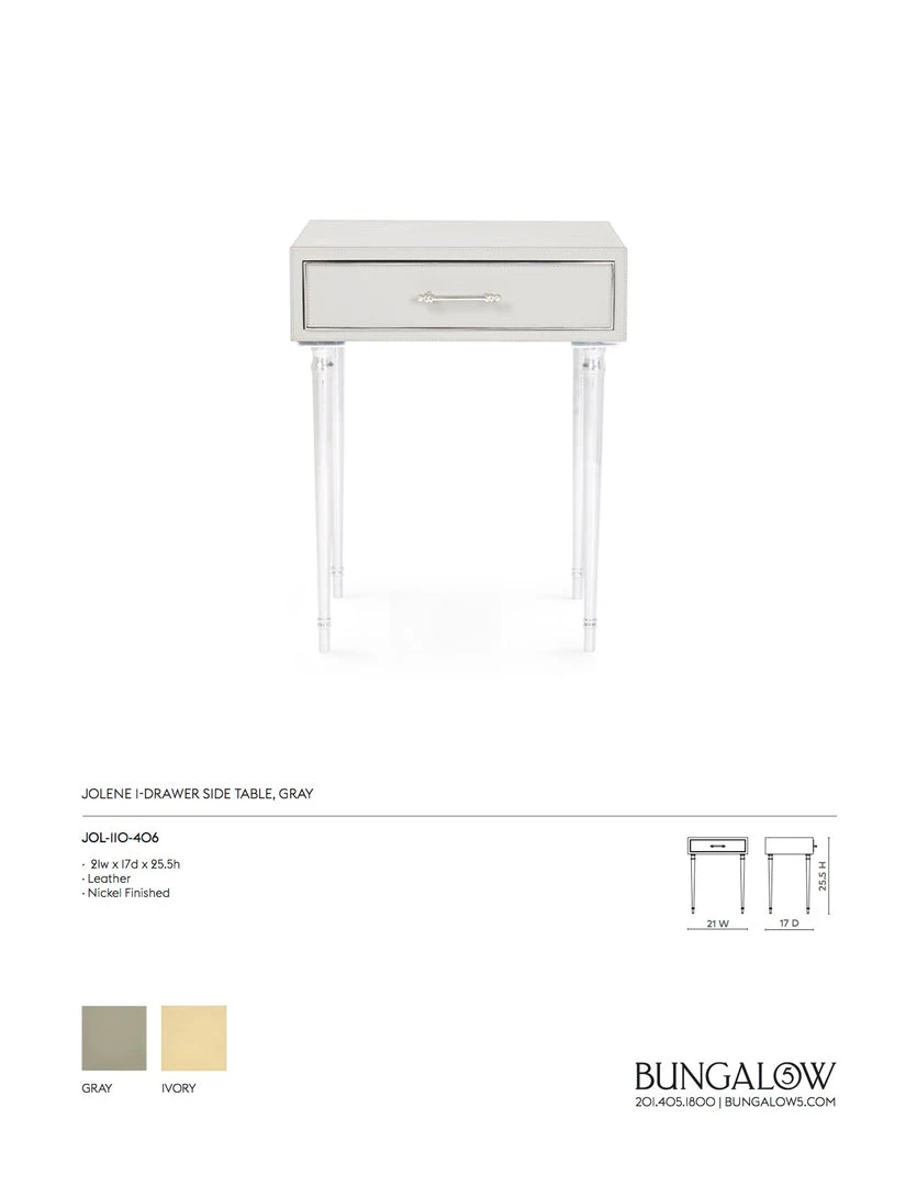 Bungalow 5 New Arrivals Jolene 1 Drawer Side Table Gray 6 Bungalow 5 New Arrivals Jolene 1 Drawer Side Table Gray
