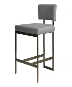 Worlds Away New Arrivals Jones Bar Stool Gray Velvet And Bronze