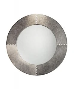 Jamie Young Cross Stitch Round Mirror Grey Hide New Arrivals
