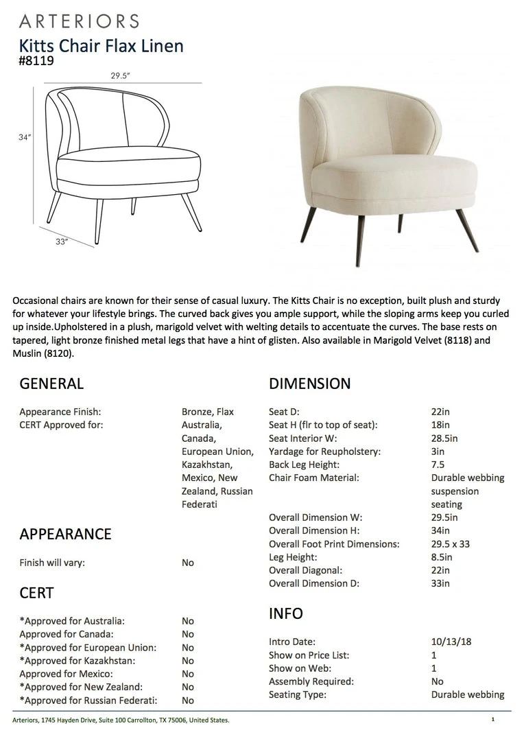 Arteriors Home Kitts Chair Flax Linen 8 Arteriors Home Kitts Chair Flax Linen