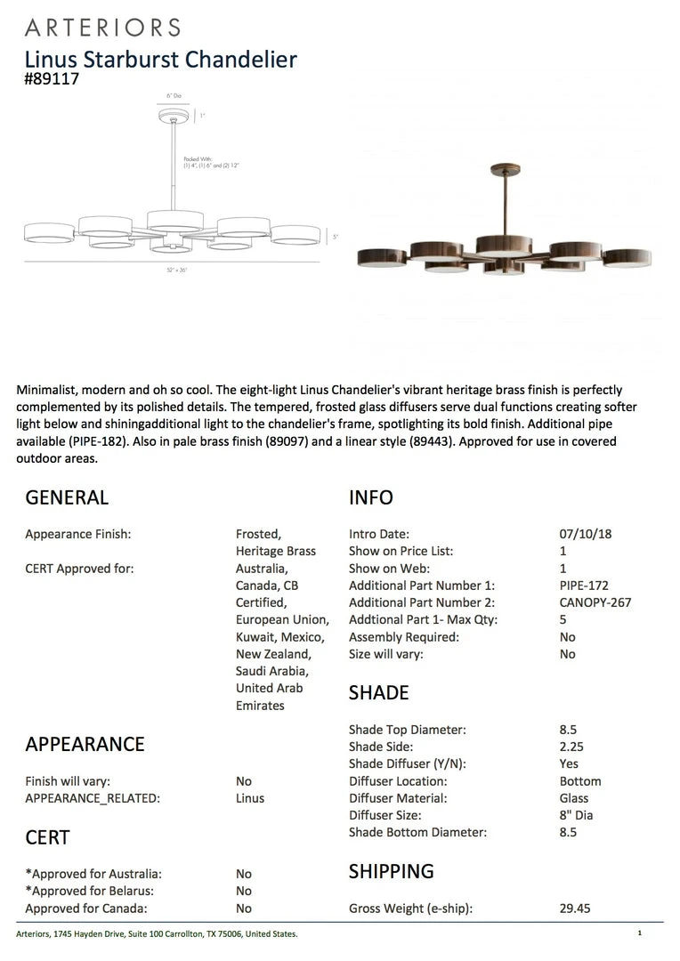 Arteriors Home New Arrivals Linus Starburst Chandelier Heritage Brass 7 Arteriors Home New Arrivals Linus Starburst Chandelier Heritage Brass