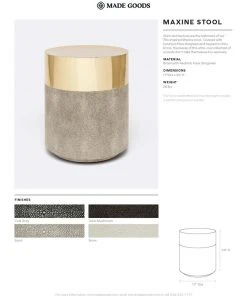Made Goods New Arrivals Maxine Stool Brass And Mushroom Faux Shagreen