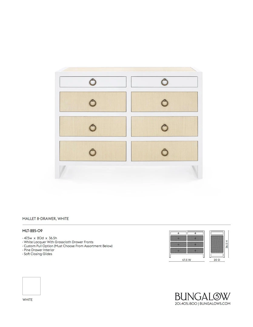 Bungalow 5 New Arrivals Mallet 8 Drawer Dresser Grasscloth And White Lacquer 6 Bungalow 5 New Arrivals Mallet 8 Drawer Dresser Grasscloth And White Lacquer