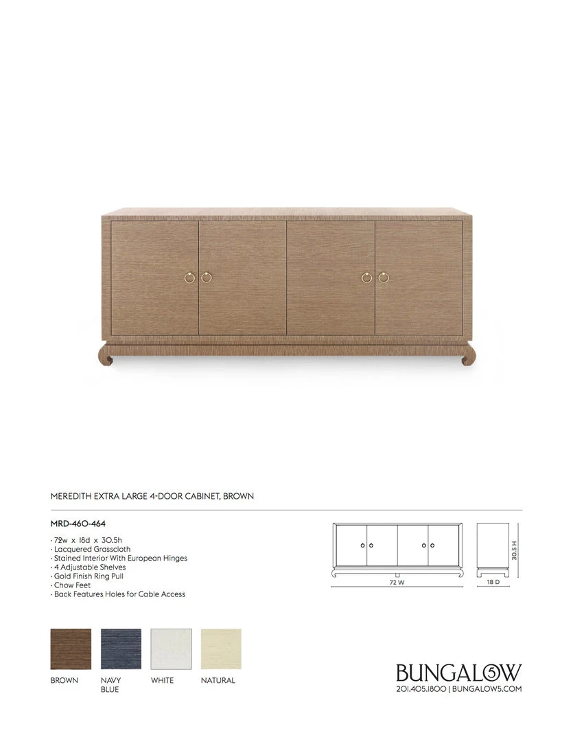 Bungalow 5 New Arrivals Meredith Extra Large 4 Door Cabinet Brown 6 Bungalow 5 New Arrivals Meredith Extra Large 4 Door Cabinet Brown
