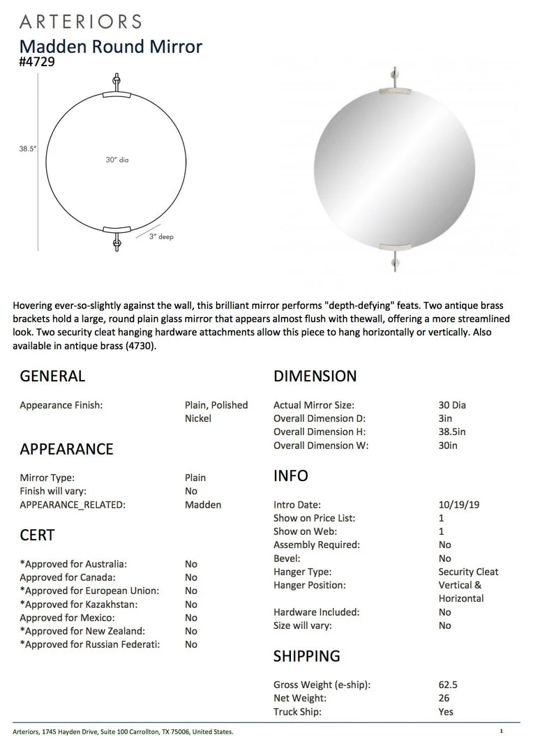 Arteriors Home New Arrivals Madden Round Mirror Polished Silver 8 Arteriors Home New Arrivals Madden Round Mirror Polished Silver