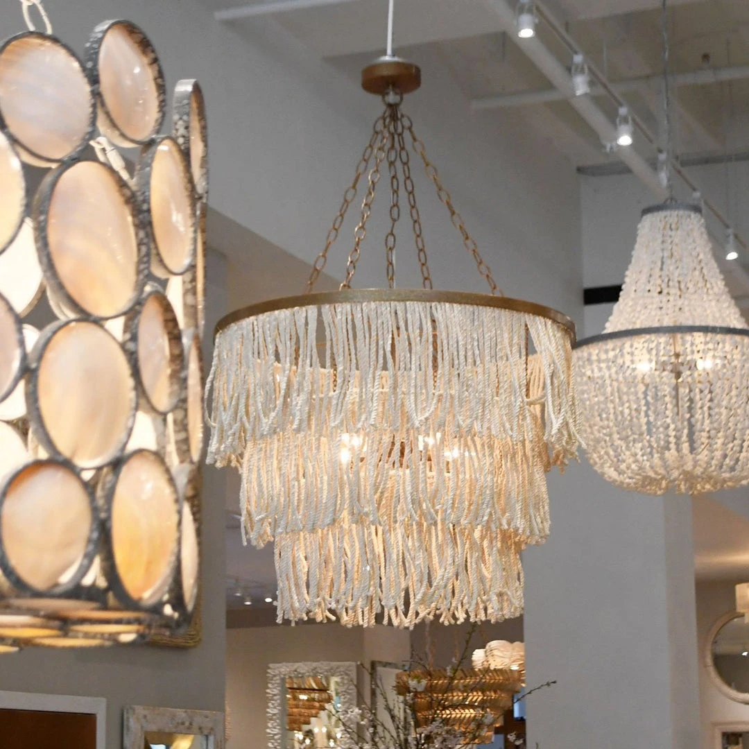 Made Goods New Arrivals Arricka Chandelier Bleached Abaca Rope With Gold Metal 4 Made Goods New Arrivals Arricka Chandelier Bleached Abaca Rope With Gold Metal