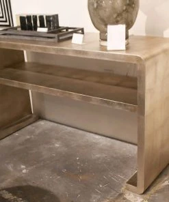 Made Goods New Arrivals Gustav Console Warm Silver Faux Linen