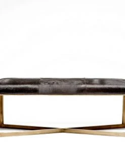 Made Goods Roger Double Bench Dark Brown Hide With Antique Brass Base