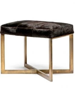 Made Goods New Arrivals Roger Single Bench Dark Brown Hide With Antique Brass Base