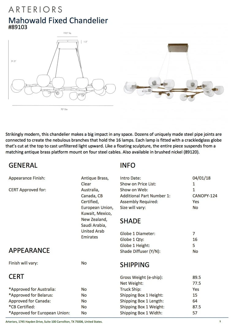 Arteriors Home New Arrivals Mahowald Fixed Chandelier Antique Brass 7 Arteriors Home New Arrivals Mahowald Fixed Chandelier Antique Brass