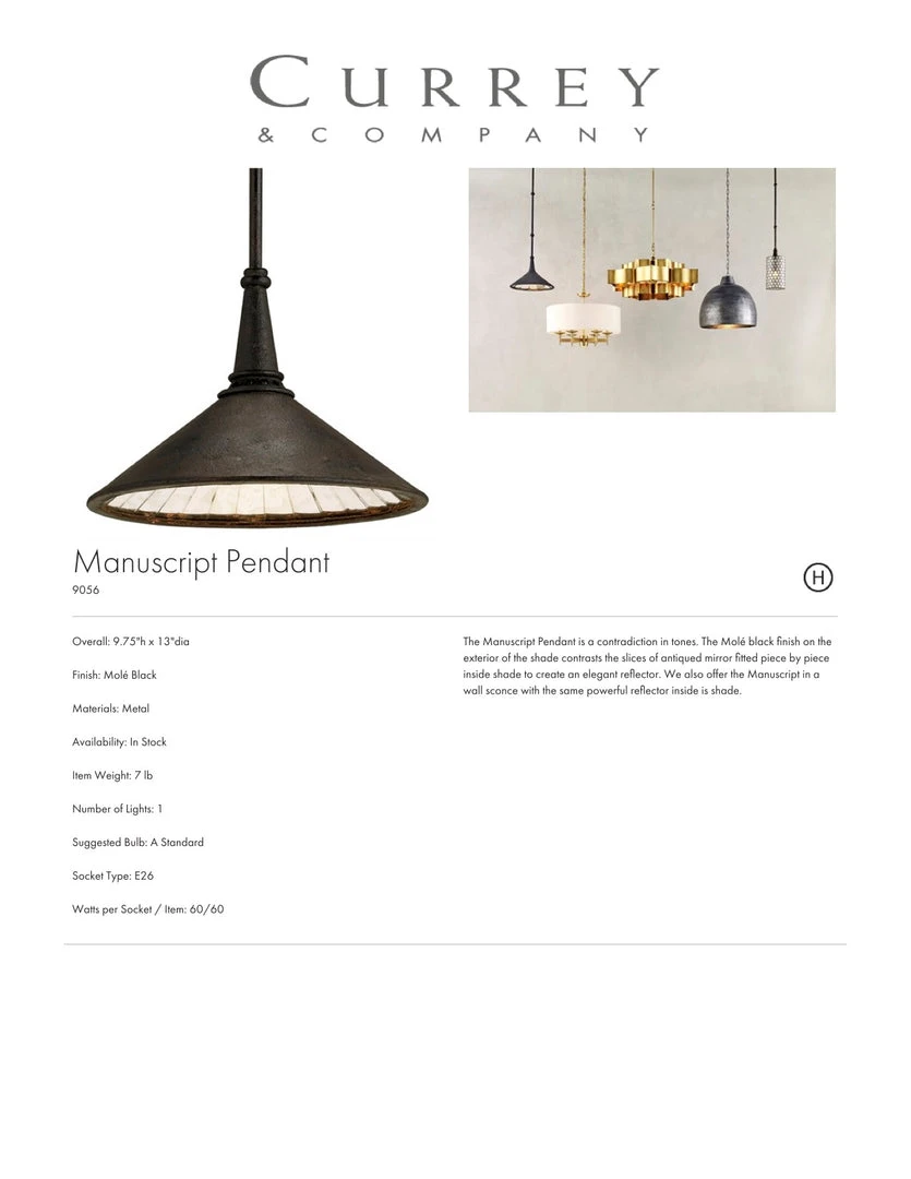 Currey And Company Manuscript Pendant 6 Currey And Company Manuscript Pendant