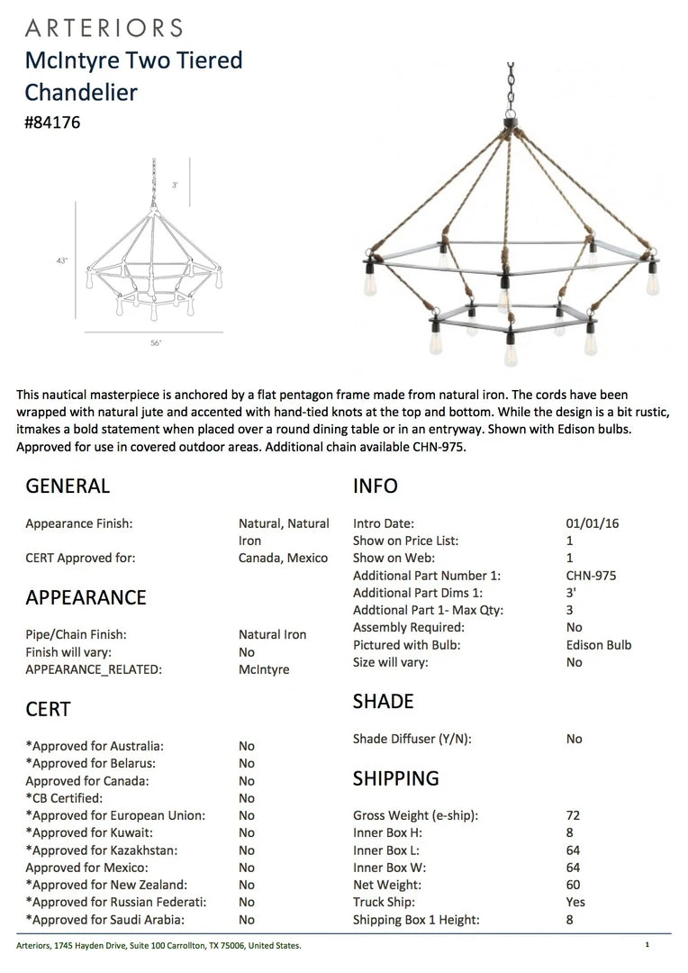 Arteriors Home McIntyre Two Tiered Chandelier 6 Arteriors Home McIntyre Two Tiered Chandelier