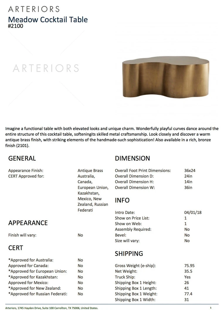 Arteriors Home New Arrivals Meadow Cocktail Table Brass 7 Arteriors Home New Arrivals Meadow Cocktail Table Brass