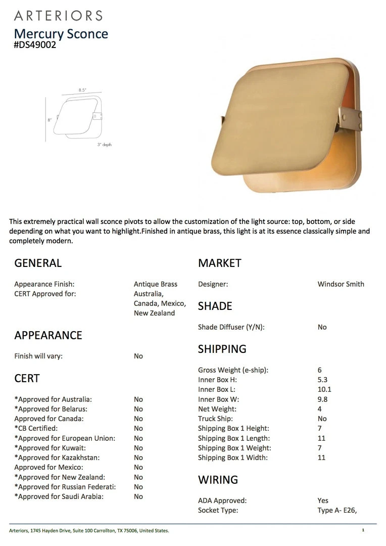 Arteriors Home Mercury Wall Sconce Polished Brass New Arrivals 6 Arteriors Home Mercury Wall Sconce Polished Brass New Arrivals