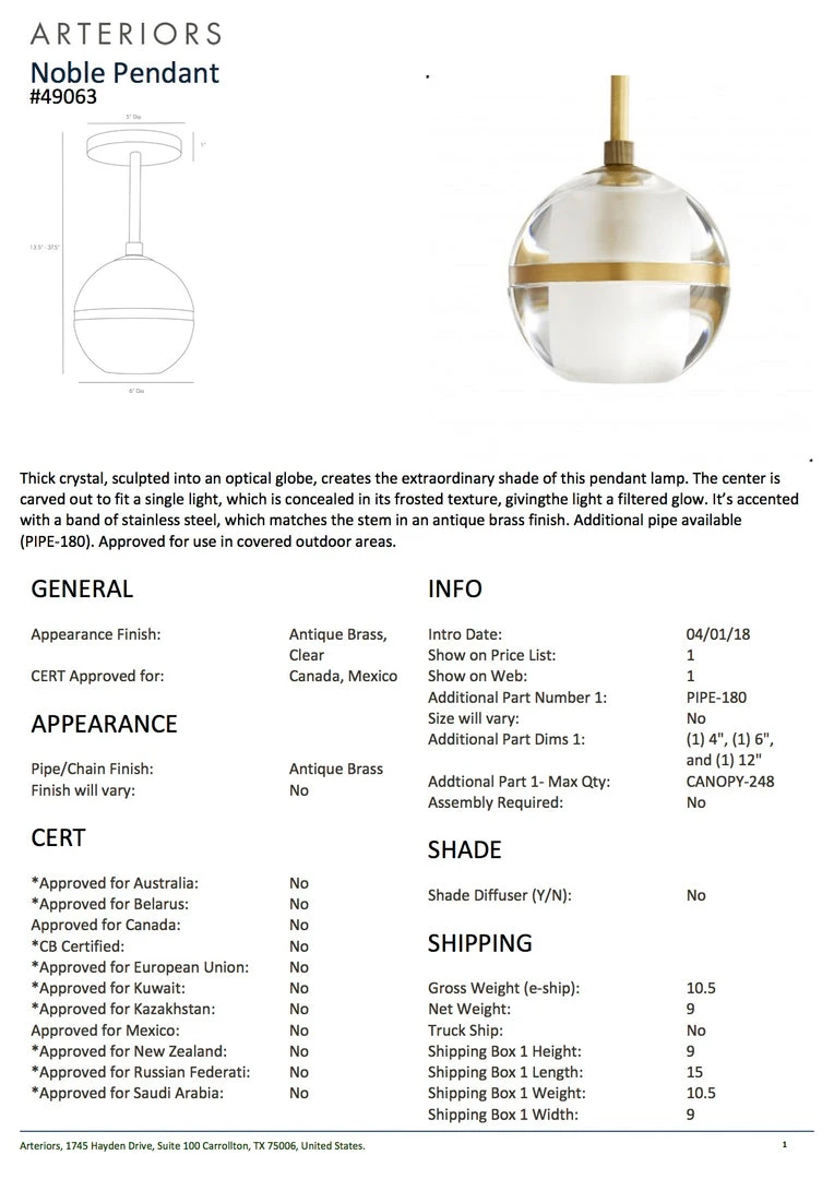 Arteriors Home New Arrivals Noble Pendant 7 Arteriors Home New Arrivals Noble Pendant