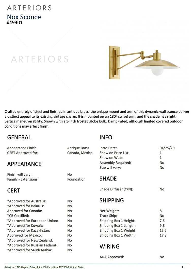 Arteriors Home New Arrivals Nox Sconce Antique Brass 6 Arteriors Home New Arrivals Nox Sconce Antique Brass