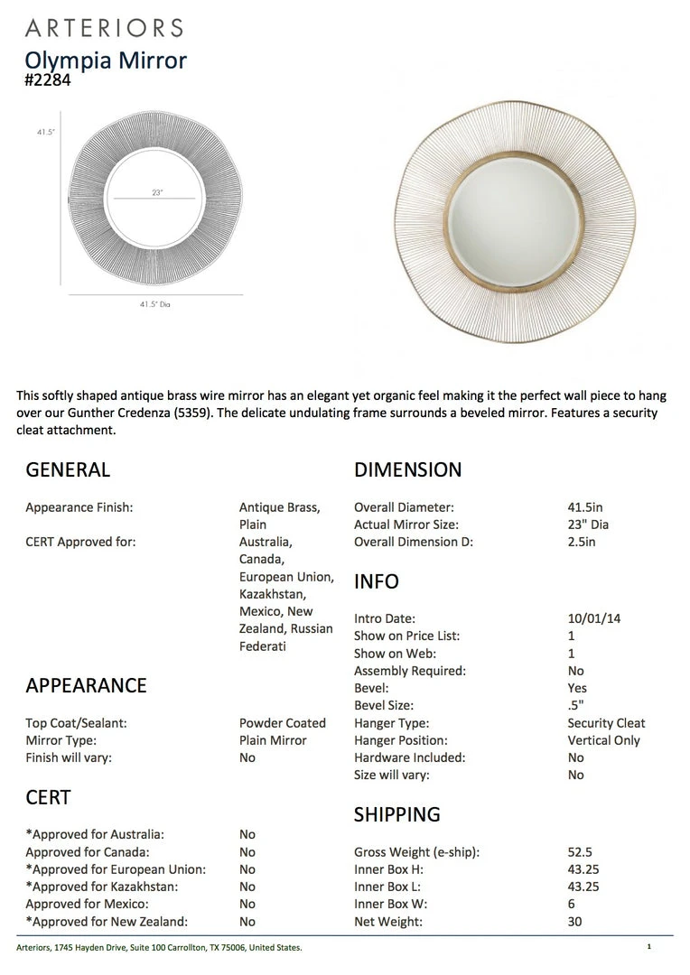 Arteriors Home Olympia Mirror Antique Brass New Arrivals Arteriors Home Olympia Mirror Antique Brass New Arrivals