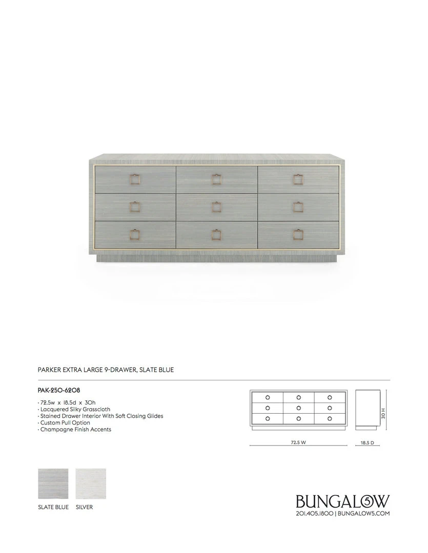 Bungalow 5 New Arrivals Parker Extra Large 9 Drawer Chest Slate Blue Lacquered Grasscloth 6 Bungalow 5 New Arrivals Parker Extra Large 9 Drawer Chest Slate Blue Lacquered Grasscloth