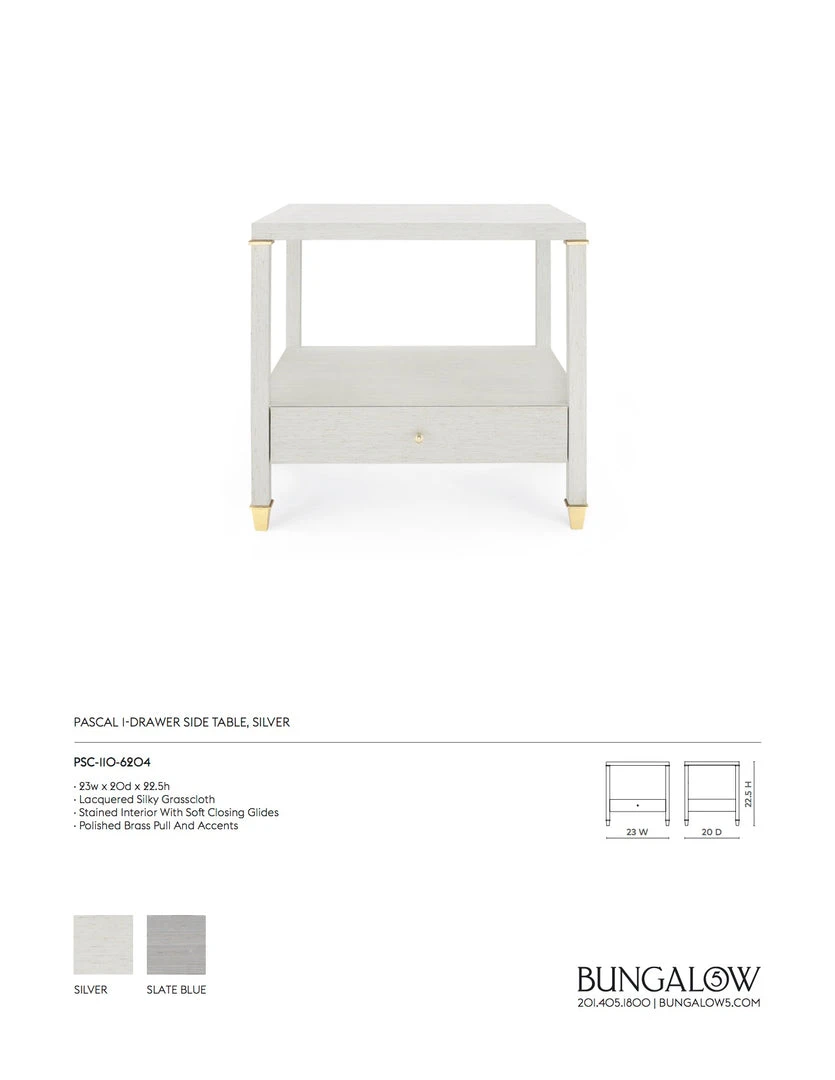Bungalow 5 New Arrivals Pascal 1 Drawer Side Table Silver 6 Bungalow 5 New Arrivals Pascal 1 Drawer Side Table Silver