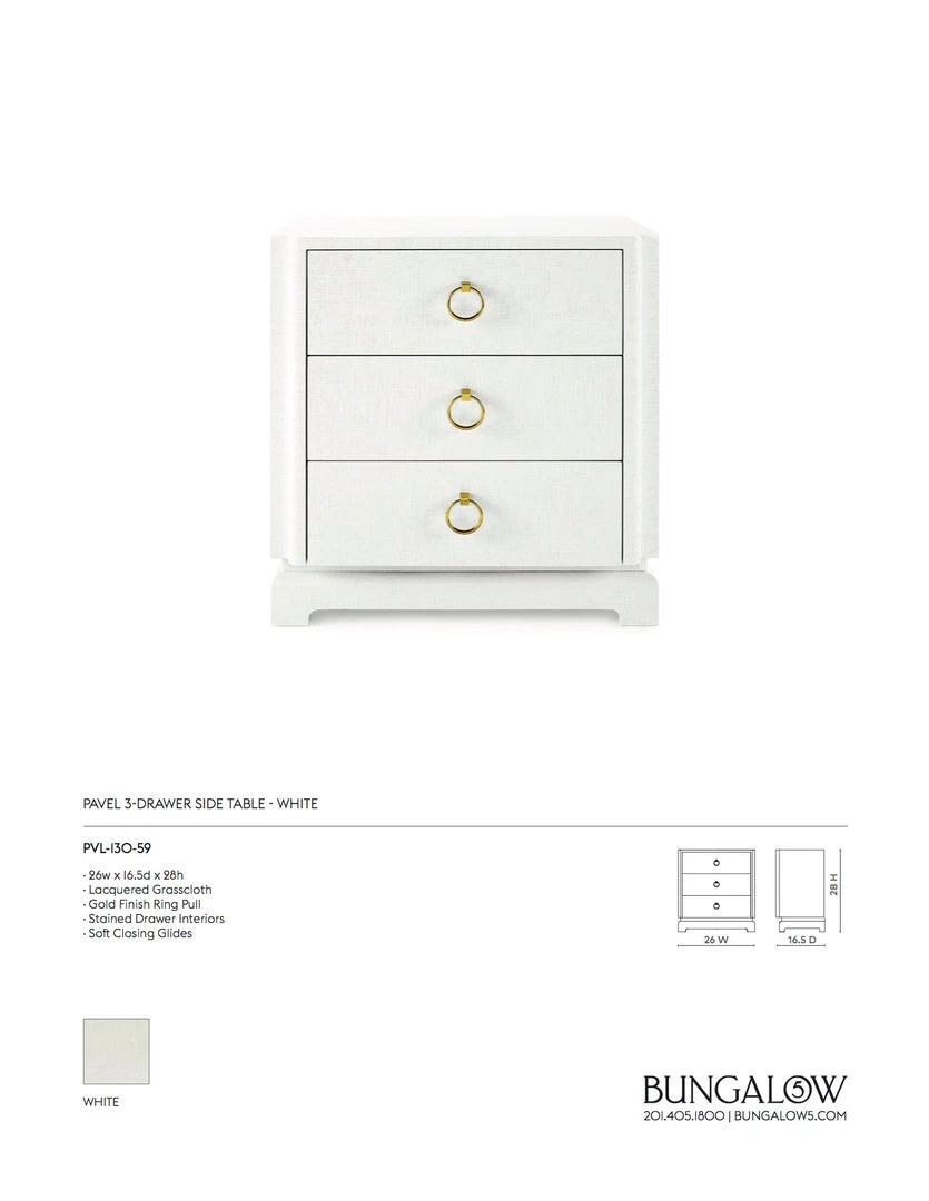 Bungalow 5 Pavel 3 Drawer Side Table White New Arrivals 7 Bungalow 5 Pavel 3 Drawer Side Table White New Arrivals