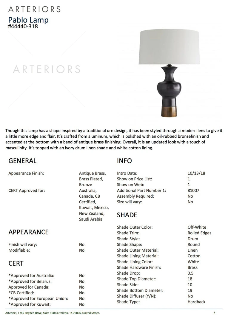 Arteriors Home Pablo Lamp New Arrivals 7 Arteriors Home Pablo Lamp New Arrivals