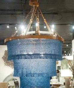 Made Goods New Arrivals Patricia Chandelier Dusty Blue Coco Beads And Gold Metal