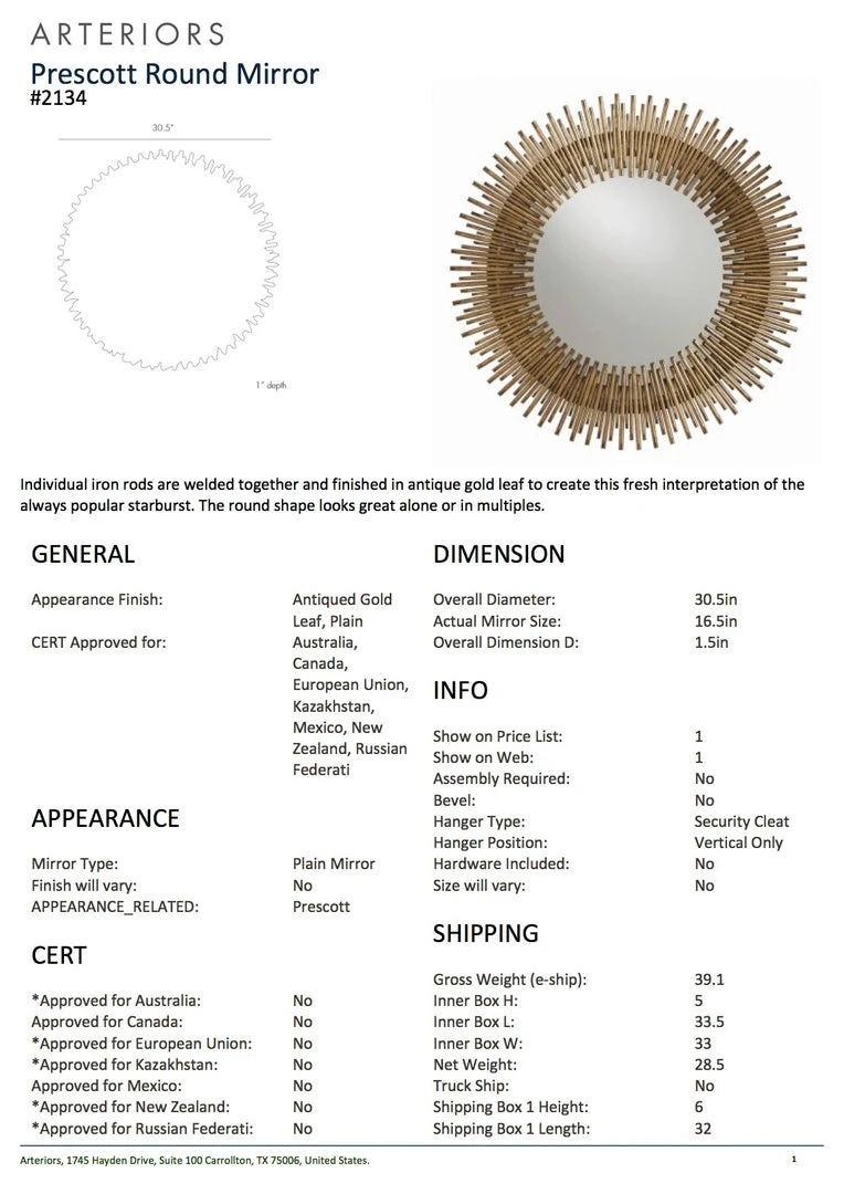 Arteriors Home Prescott Round Mirror Gold Leaf 7 Arteriors Home Prescott Round Mirror Gold Leaf