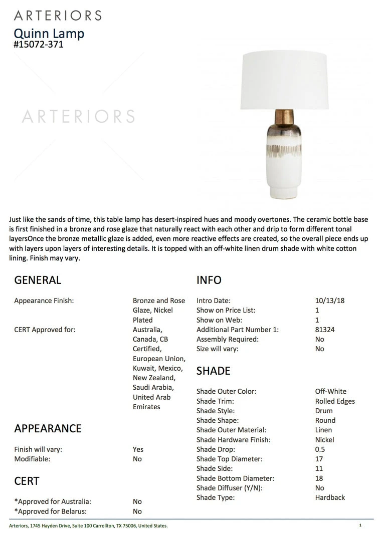 Arteriors Home New Arrivals Quinn Lamp 7 Arteriors Home New Arrivals Quinn Lamp