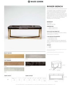 Made Goods Roger Double Bench Gray Hide With Antique Brass Base 5 Made Goods Roger Double Bench Gray Hide With Antique Brass Base