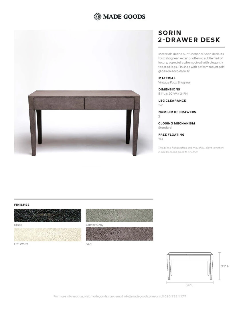 Made Goods New Arrivals Sorin 2 Drawer Desk Black Vintage Faux Shagreen 5 Made Goods New Arrivals Sorin 2 Drawer Desk Black Vintage Faux Shagreen