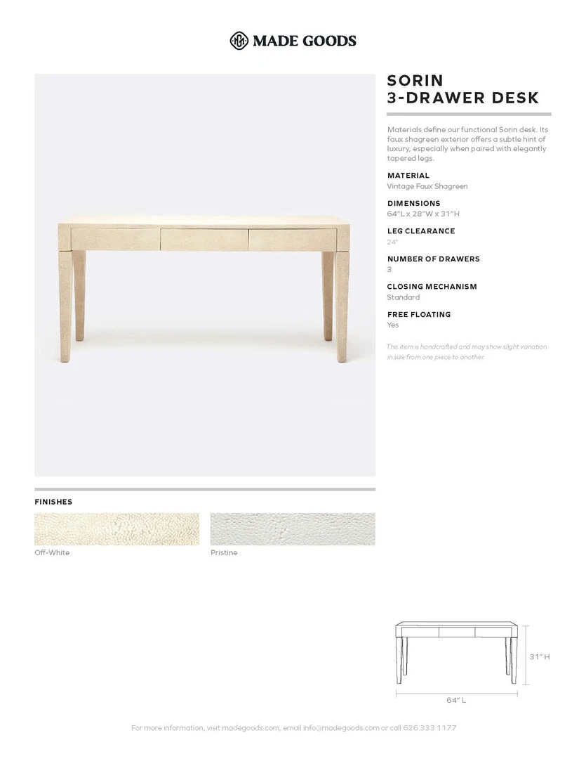 Made Goods Sorin 3 Drawer Desk Off White Faux Shagreen 4 Made Goods Sorin 3 Drawer Desk Off White Faux Shagreen