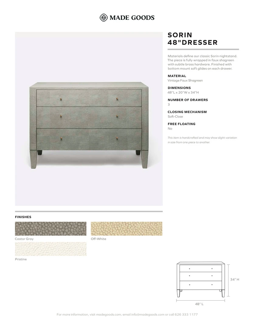 Made Goods New Arrivals Sorin 48" Dresser Pristine Faux Shagreen 5 Made Goods New Arrivals Sorin 48" Dresser Pristine Faux Shagreen
