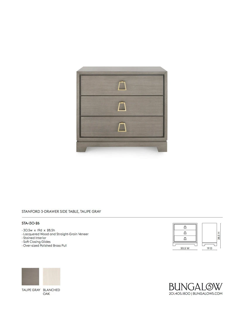 Bungalow 5 Stanford 3 Drawer Side Table Taupe Gray 6 Bungalow 5 Stanford 3 Drawer Side Table Taupe Gray