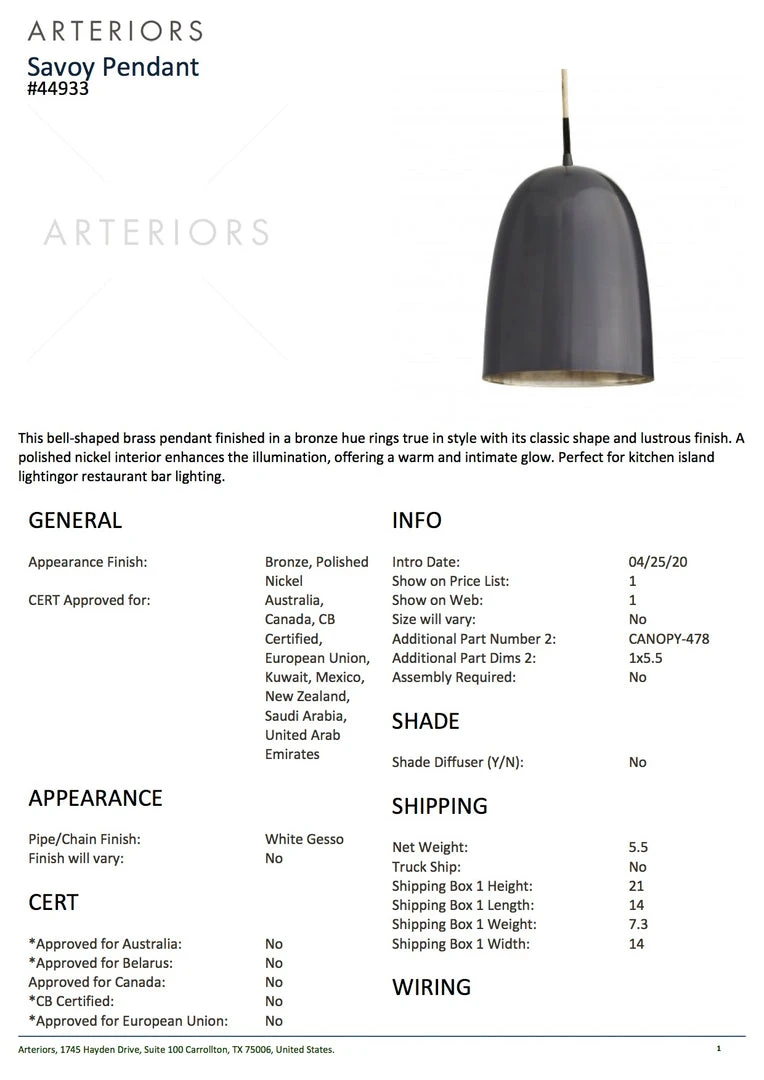 Arteriors Home Savoy Pendant Bronze 8 Arteriors Home Savoy Pendant Bronze