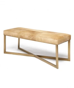 Made Goods Roger Double Bench Beige Hide With Antique Brass Base