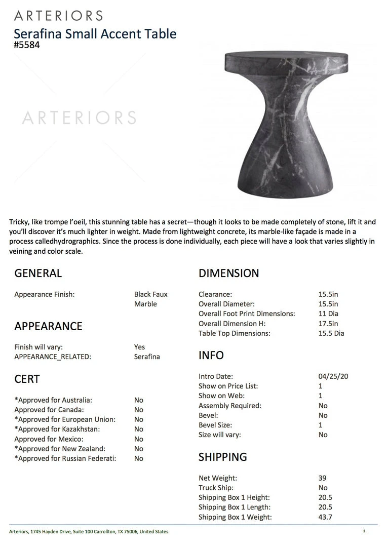 Arteriors Home Serafina Small Accent Table Faux Black Marble New Arrivals 8 Arteriors Home Serafina Small Accent Table Faux Black Marble New Arrivals