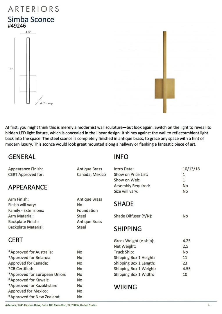 Arteriors Home Simba Sconce 7 Arteriors Home Simba Sconce