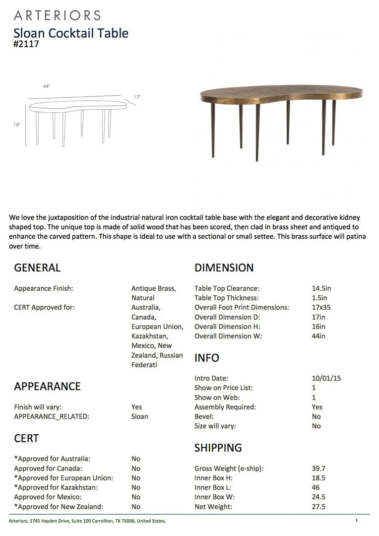 Arteriors Home Sloan Cocktail Table 8 Arteriors Home Sloan Cocktail Table