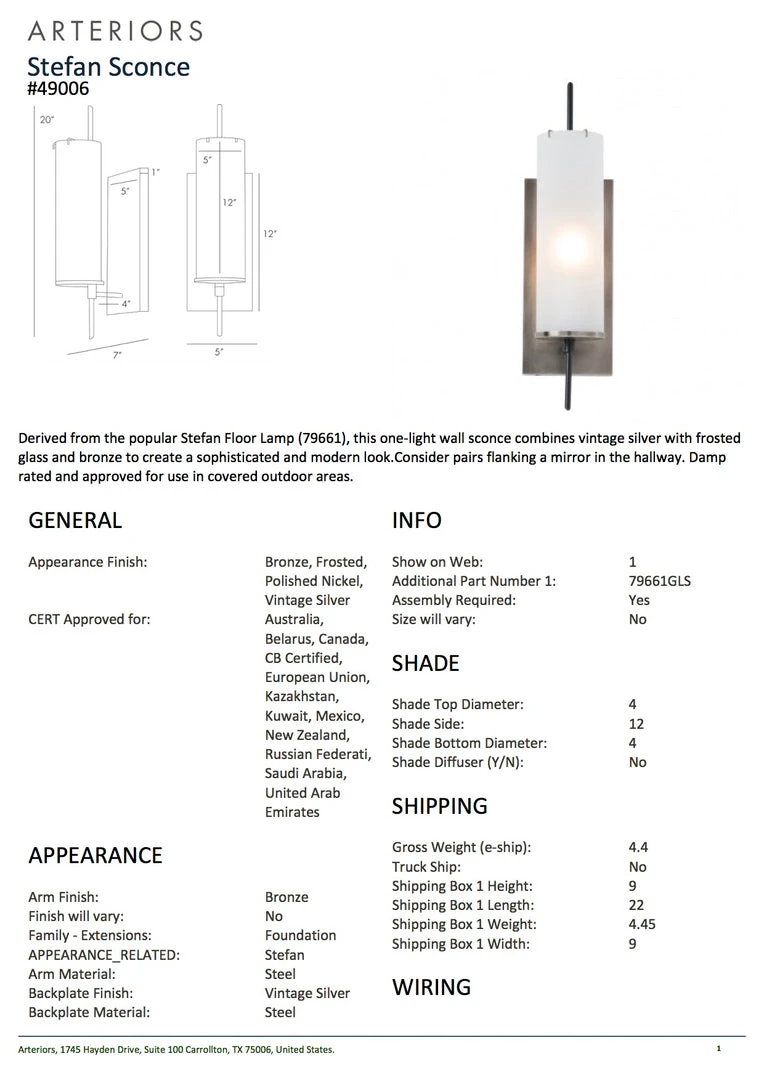 Arteriors Home New Arrivals Stefan Wall Sconce Silver 7 Arteriors Home New Arrivals Stefan Wall Sconce Silver