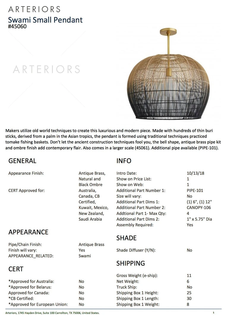 Arteriors Home New Arrivals Swami Small Pendant 7 Arteriors Home New Arrivals Swami Small Pendant