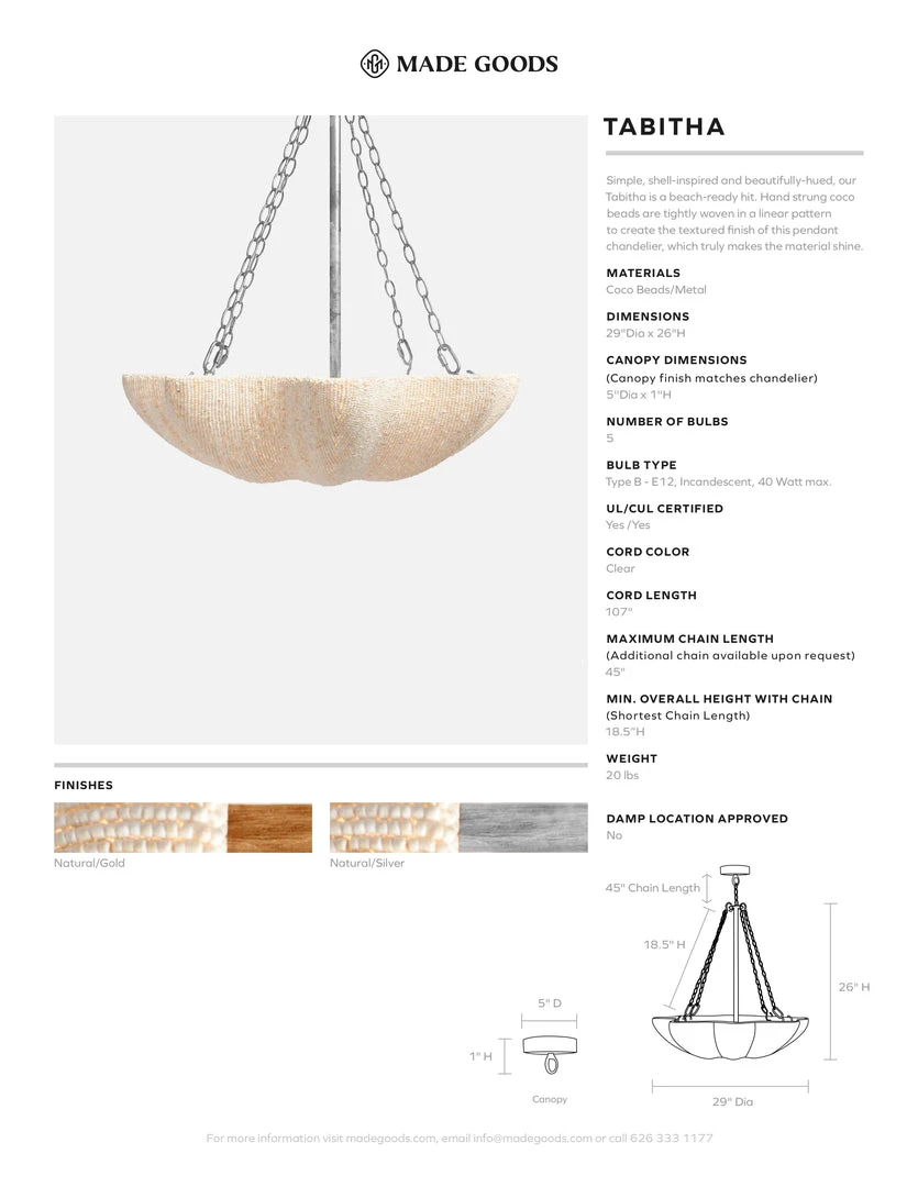 Made Goods New Arrivals Tabitha Chandelier Natural Coco Beads And Gold Metal 8 Made Goods New Arrivals Tabitha Chandelier Natural Coco Beads And Gold Metal