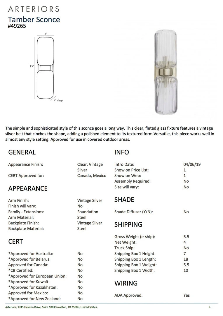 Arteriors Home New Arrivals Tamber Sconce Vintage Silver 6 Arteriors Home New Arrivals Tamber Sconce Vintage Silver