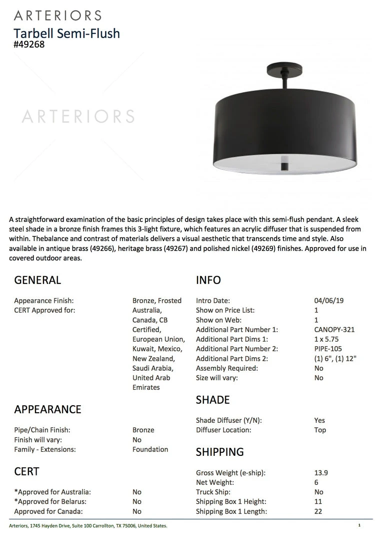 Arteriors Home Tarbell Semi Flush Bronze 7 Arteriors Home Tarbell Semi Flush Bronze