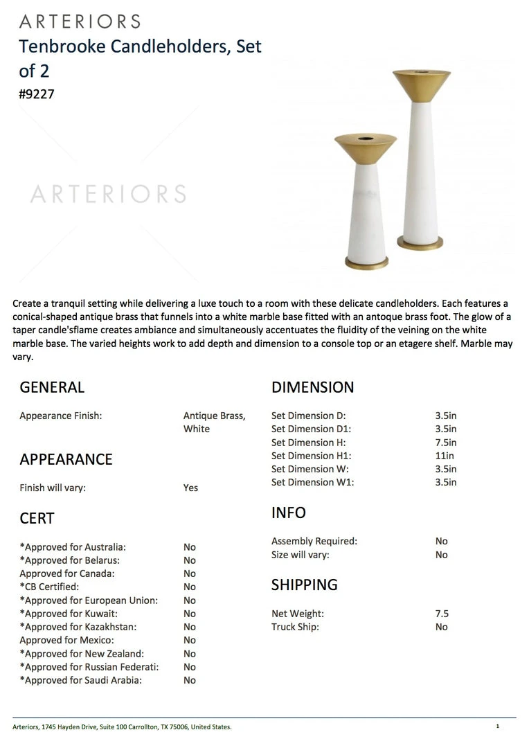 Arteriors Home Tenbrooke Candleholders White Set Of Two New Arrivals 8 Arteriors Home Tenbrooke Candleholders White Set Of Two New Arrivals